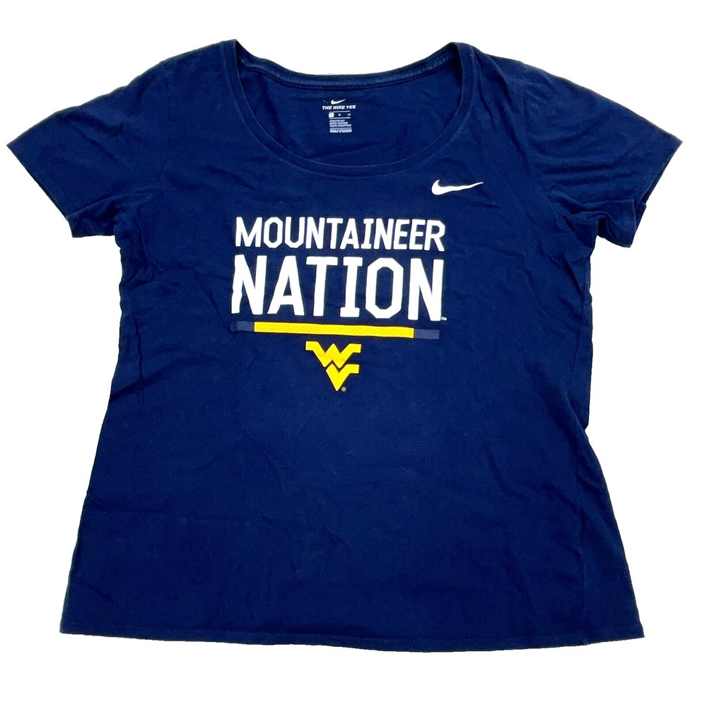 West Virginia Mountaineers Shirt Women Medium‎ Blue Nike Tee WVU Round Neck Top